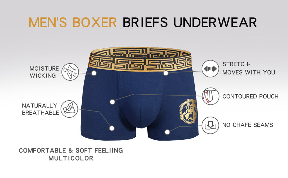 【S650】Black and Gold Waistband Cotton Men's Underwear in 5 Fashionable Colors