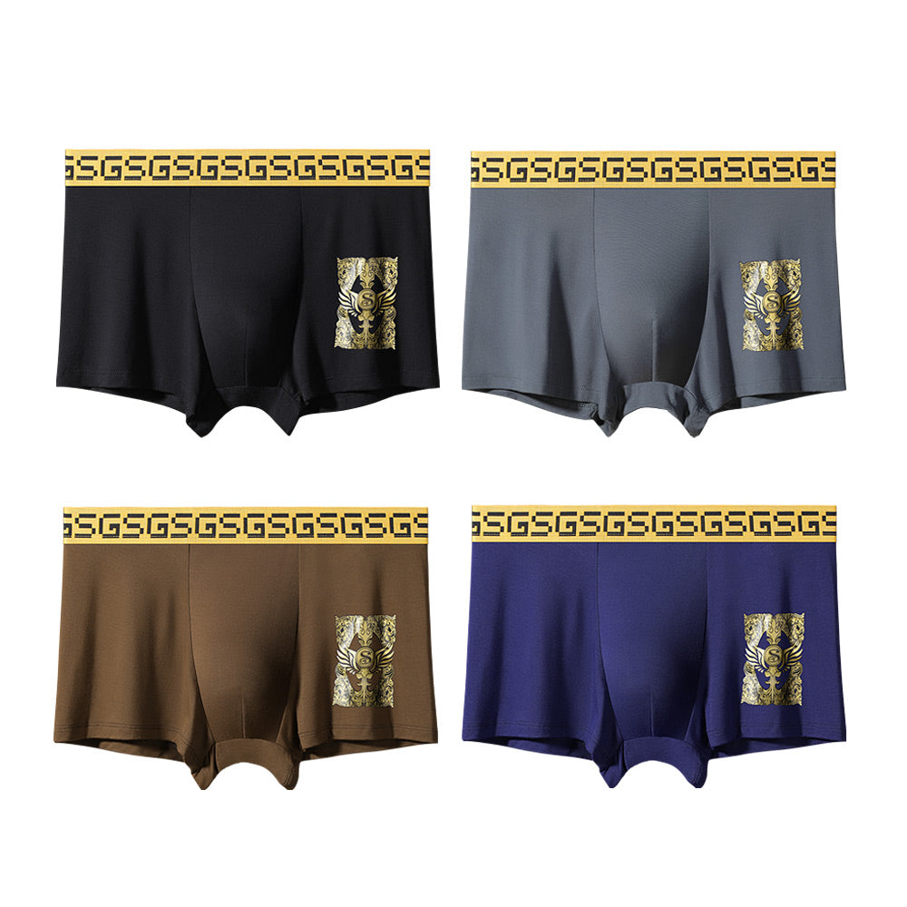 【4pcs】Black and Gold Waistband Cotton Men's Underwear in 4 Fashionable Colors