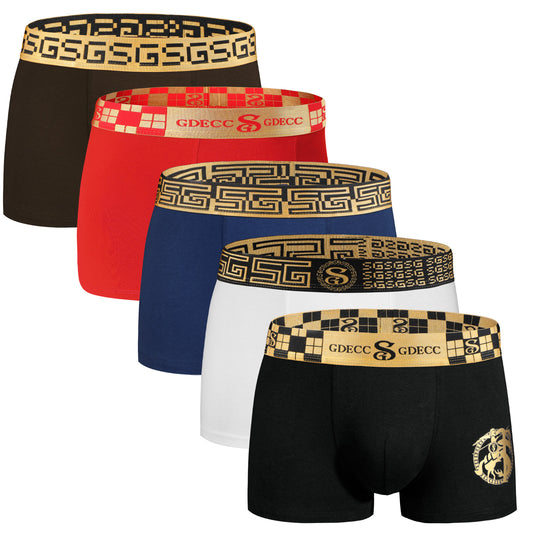 【S650】Black and Gold Waistband Cotton Men's Underwear in 5 Fashionable Colors